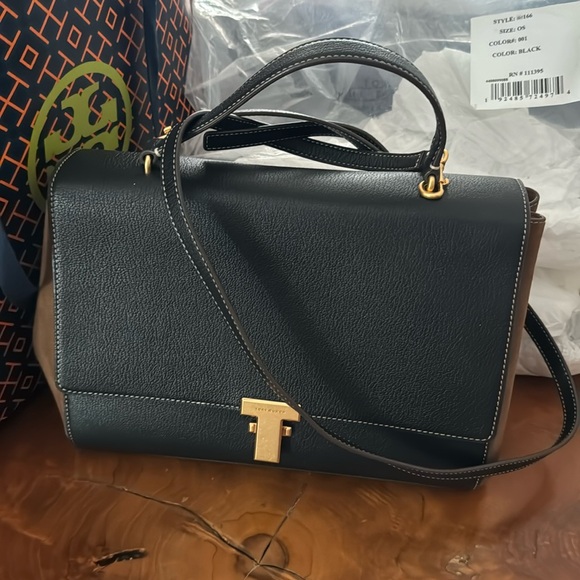 Tory Burch Handbags - Tory Burch Juliette Bag black leather w/brown suede large
